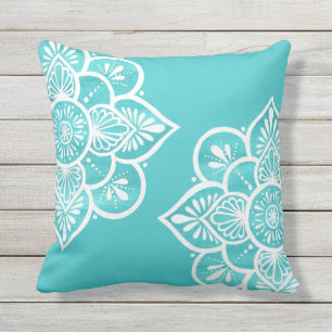 Colourful Turquoise White Mandala Cushion
