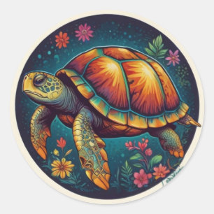 Colourful Turtle Art  Classic Round Sticker