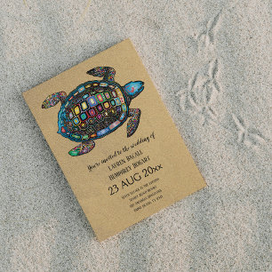 Colourful Turtle Sandy Beach Wedding Invitation