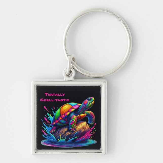 Colourful Turtle Splash Key Ring (Front)