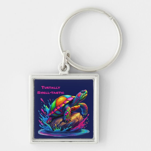 Colourful Turtle Splash Key Ring (Front)