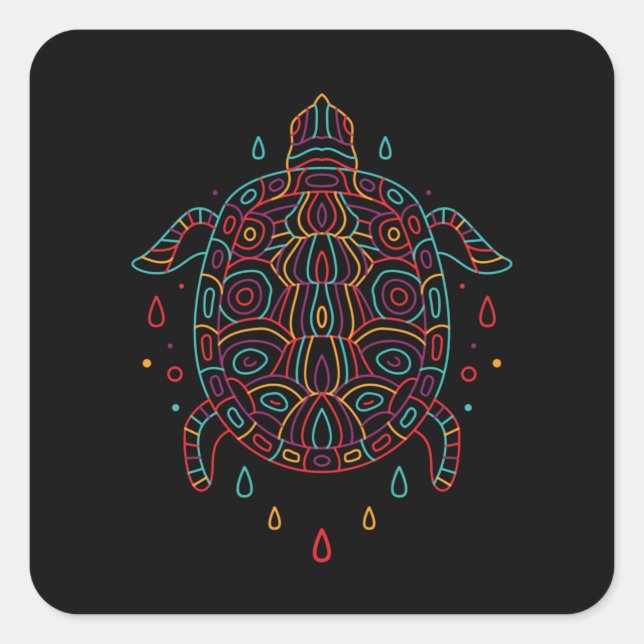 Colourful Turtle Square Sticker (Front)