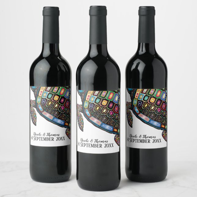 Colourful Turtle Wine Label (Bottles)