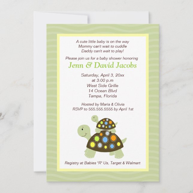 Colourful Turtles 5x7 Baby Shower Invite - Green (Front)
