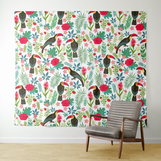Colourful tuscans tropical flowers pattern tapestry (In Situ (Horizontal))