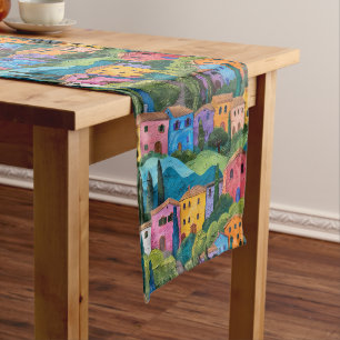 Colourful tuscany houses long table runner
