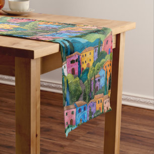 Colourful tuscany houses medium table runner