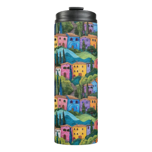 Colourful Tuscany houses pattern Thermal Tumbler (Front)