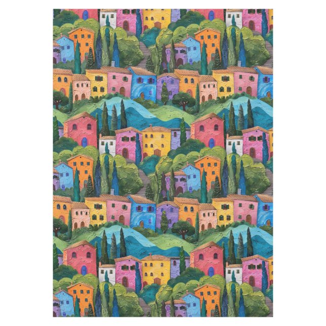 Colourful tuscany houses  tablecloth (Front)