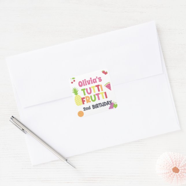 Colourful Tutti Frutti Birthday Party Any Age Square Sticker (Envelope)