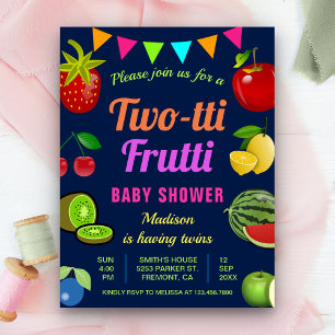 Colourful Tutti Frutti Twins Baby Shower Invitation Postcard