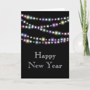 Colourful Twinkle Lights Happy New Year Card