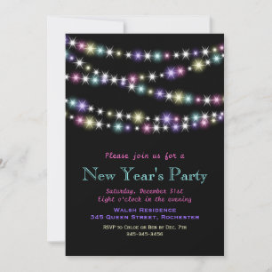 Colourful Twinkle Lights New Year's Invitation