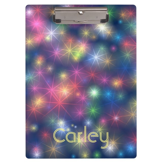 Colourful Twinkling Stars Galaxy Personalised Clipboard (Front)