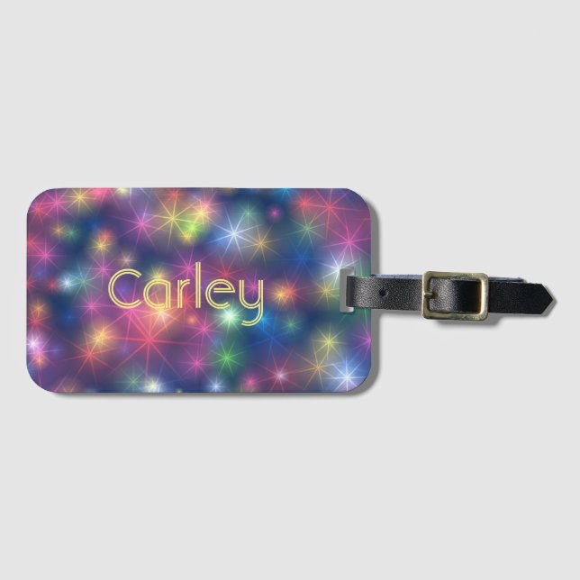 Colourful Twinkling Stars Galaxy Personalised Luggage Tag (Front Horizontal)