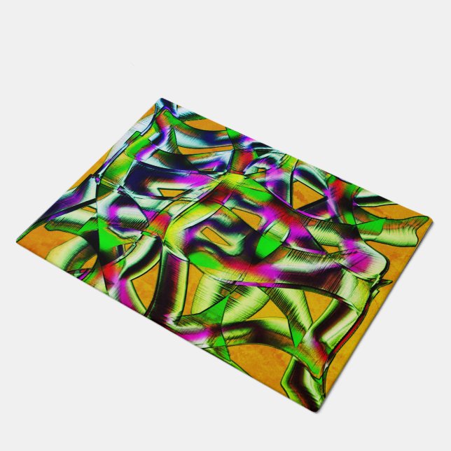Colourful twisted cutouts lime.., notched scratche doormat (Angled)