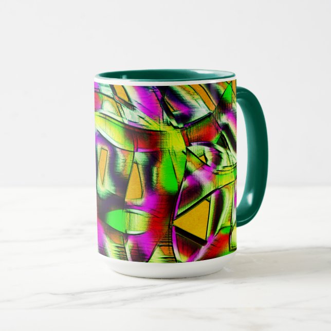 Colourful twisted cutouts lime.., notched scratche mug (Front Right)