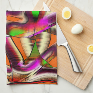 Colourful twisted cutouts pink, notched scratches tea towel