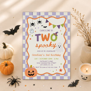 Colourful Two Spooky Halloween Ghost 2nd Birthday Invitation