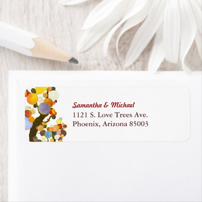 Colourful Two Trees Simple Wedding Address Return Address Label (Insitu)