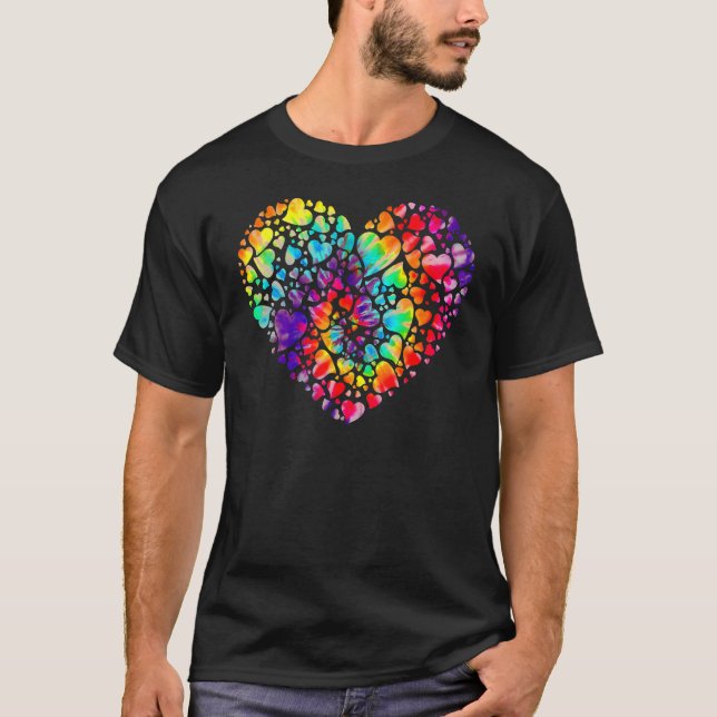 Colourful Tye Dye Die Tie Heart Valentine's Day T-Shirt (Front)