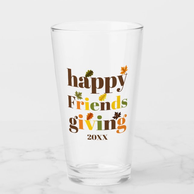 Colourful typograhy and leaves Friendsgiving fall Glass (Front)