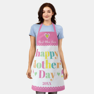 Colourful typography and hearts, pink Mothers Day Apron