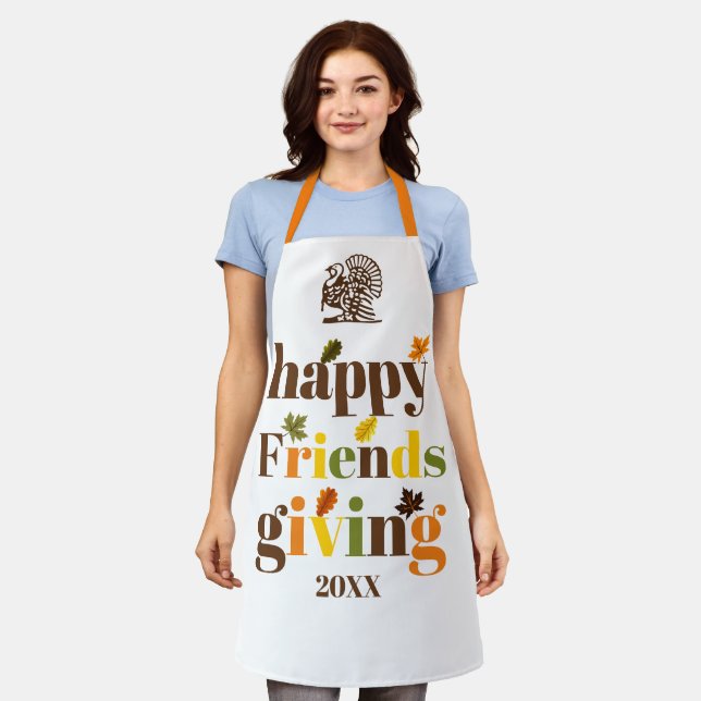 Colourful typography and turkey Friendsgiving Apron (Worn)