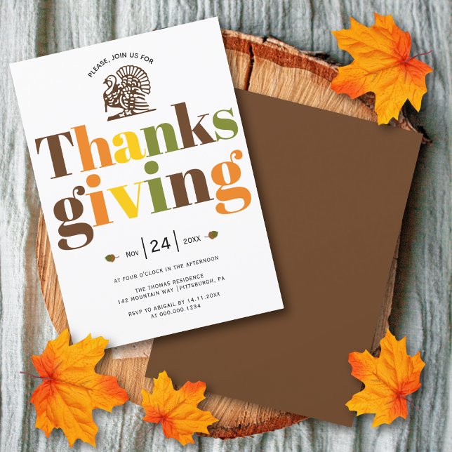 Colourful typography and turkey Thanksgiving Invitation (Creator Uploaded)