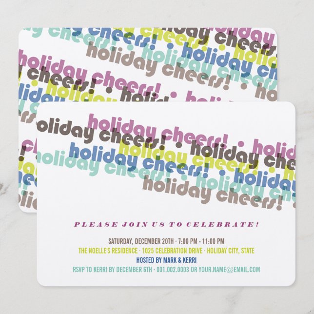 Colourful Typography Cheers Holiday Party Invite (Front/Back)