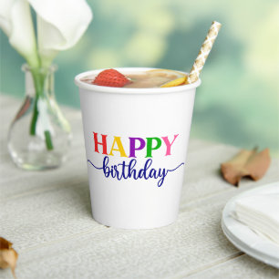Colourful Typography Happy Birthday Paper Cups