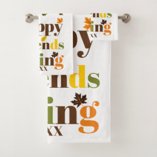 Colourful typography Happy Friendsgiving fall Bath Towel Set