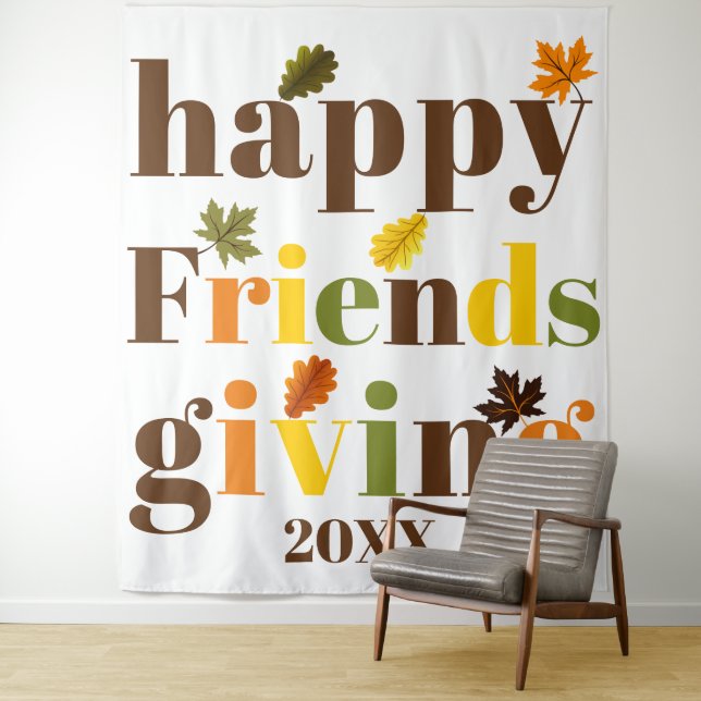 Colourful typography Happy Friendsgiving fall Tapestry (In Situ)