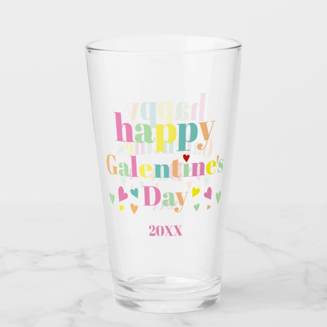 Colourful typography Happy Galentines Day Glass (Front)