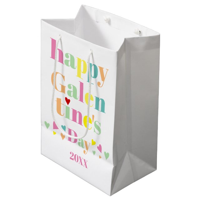 Colourful typography Happy Galentines Day Medium Gift Bag (Front Angled)