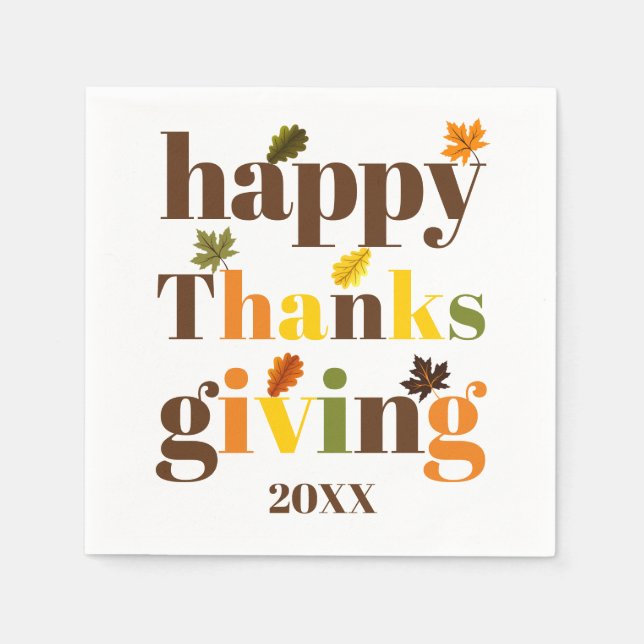 Colourful typography Happy Thanksgiving fall colou Napkin (Front)