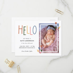 Colourful Typography Hello Birth Announcement