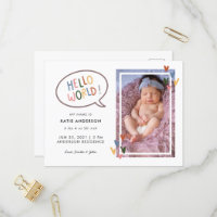 Colourful Typography Hello World Birth Announcemen