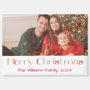Colourful Typography Merry Christmas Family Photo Magnet