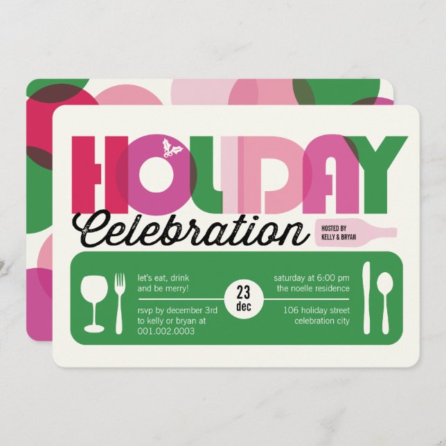 Colourful Typography Modern Holiday Party Invite (Front/Back)