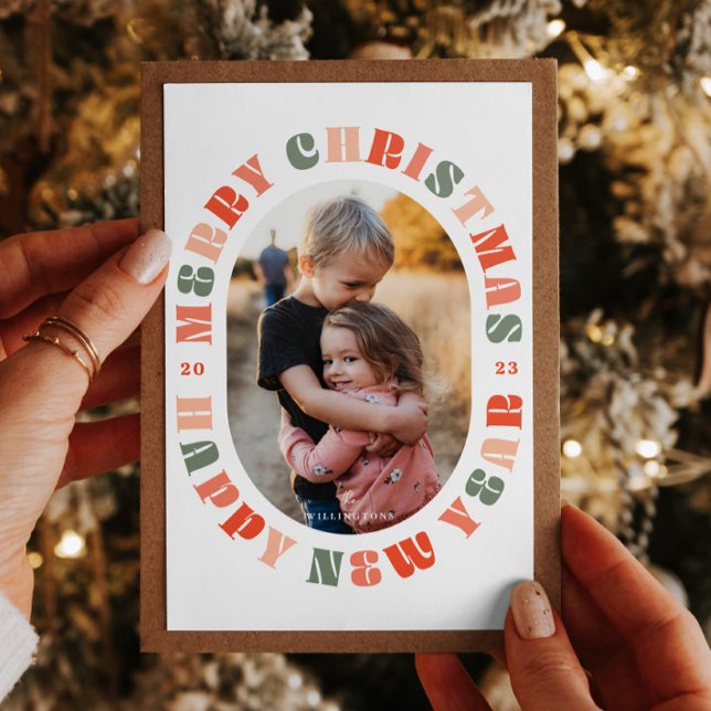 Colourful Typography Oval Christmas Holiday Card (Creator Uploaded)
