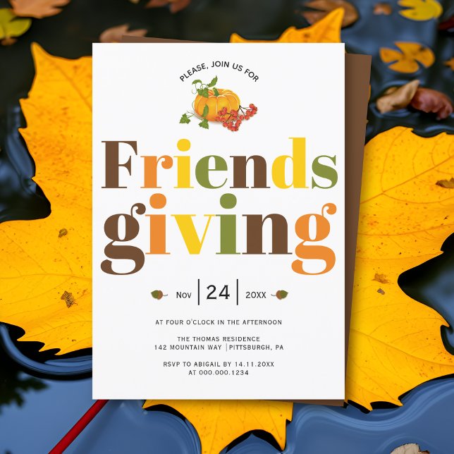 Colourful typography pumkin Friendsgiving Invitation (Creator Uploaded)