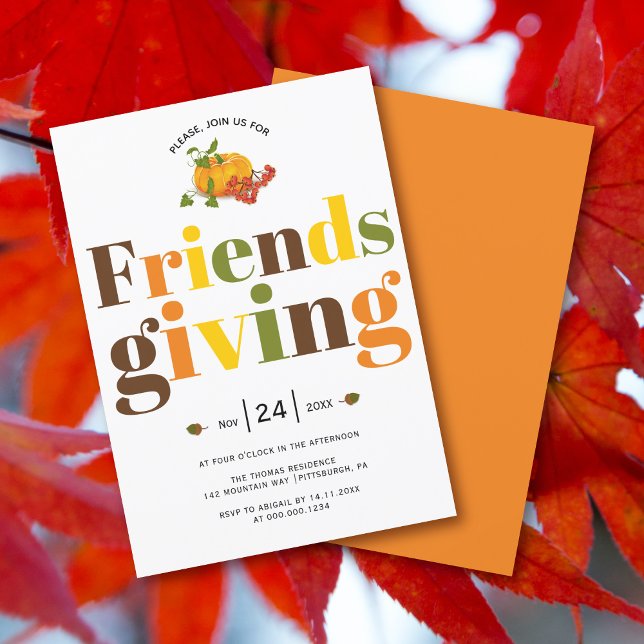 Colourful typography pumkin Friendsgiving Invitation (Creator Uploaded)
