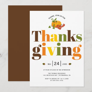 Colourful typography pumkin Thanksgiving Invitatio Invitation