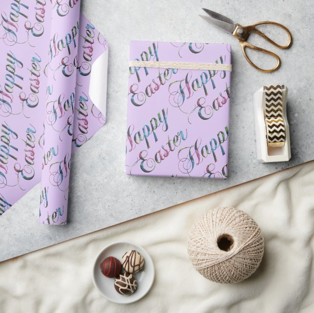 Colourful Typography Soft Purple Happy Easter Wrapping Paper (Crafts)