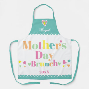 Colourful typography teal Mothers Day Brunch  Apron