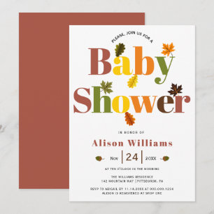 Colourful typography terracotta fall baby shower invitation