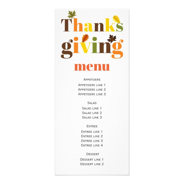 Colourful typography Thanksgiving menu card (Front)