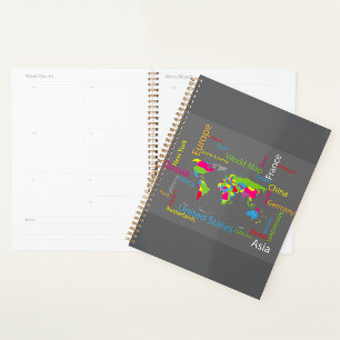 Colourful Typography World Map Modern Word Travel Planner