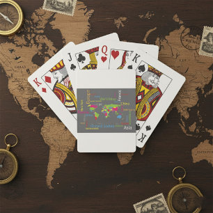 Colourful Typography World Map Modern Word Travel  Playing Cards